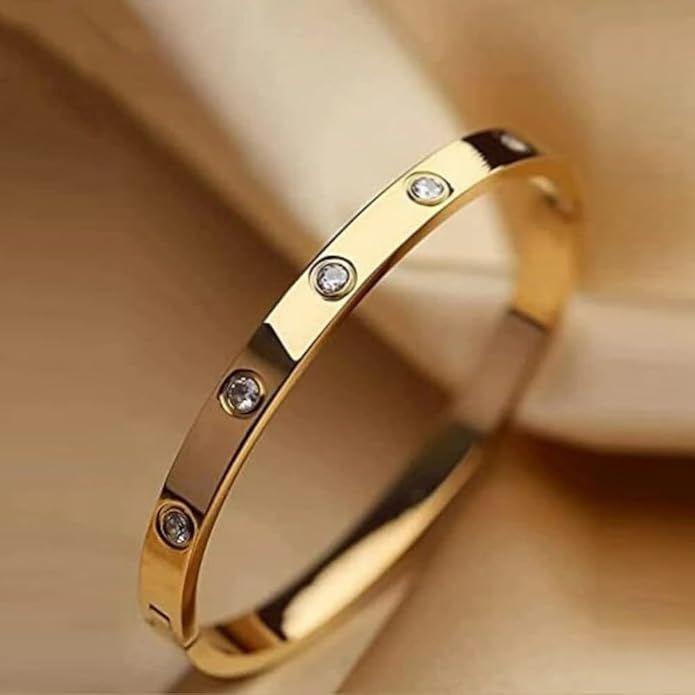 Stainless Steel adjustable Bangle with crystal stone for Women